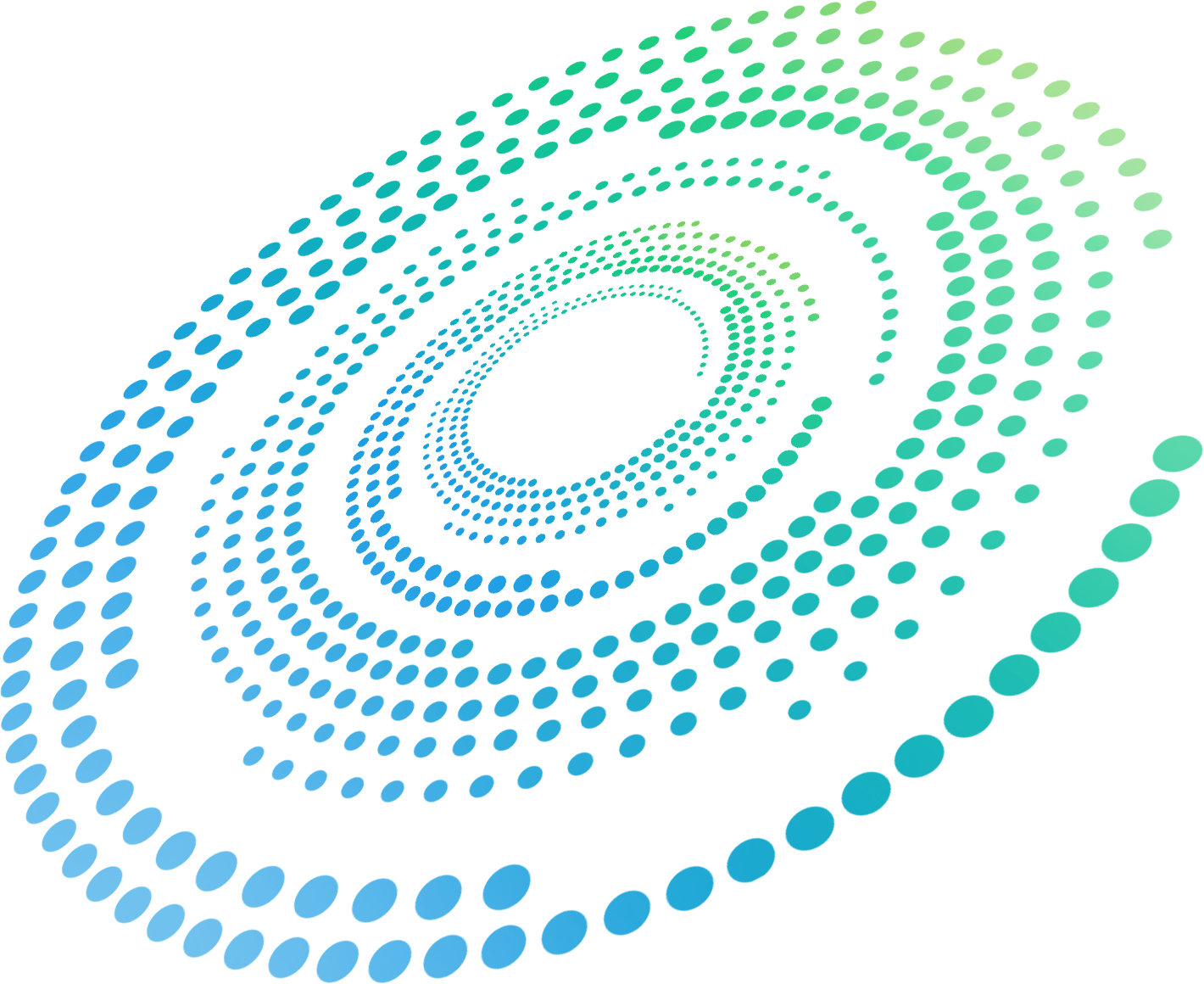 Spiraling periwinkle and green dots, a part of the Clearsense logo mark